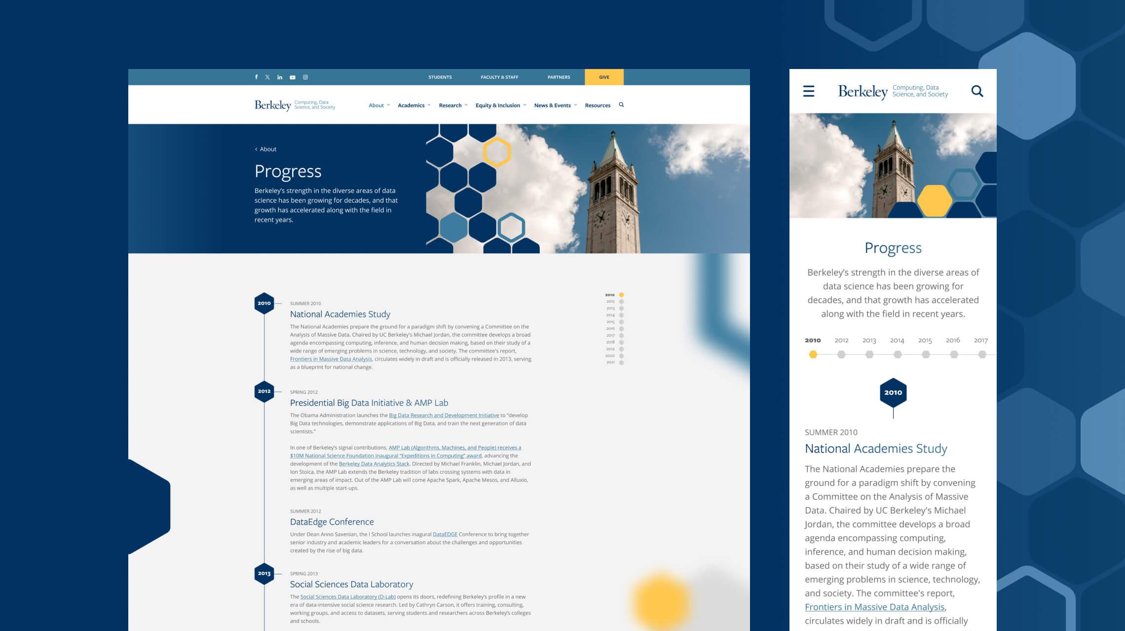 Desktop and mobile design for the timeline feature