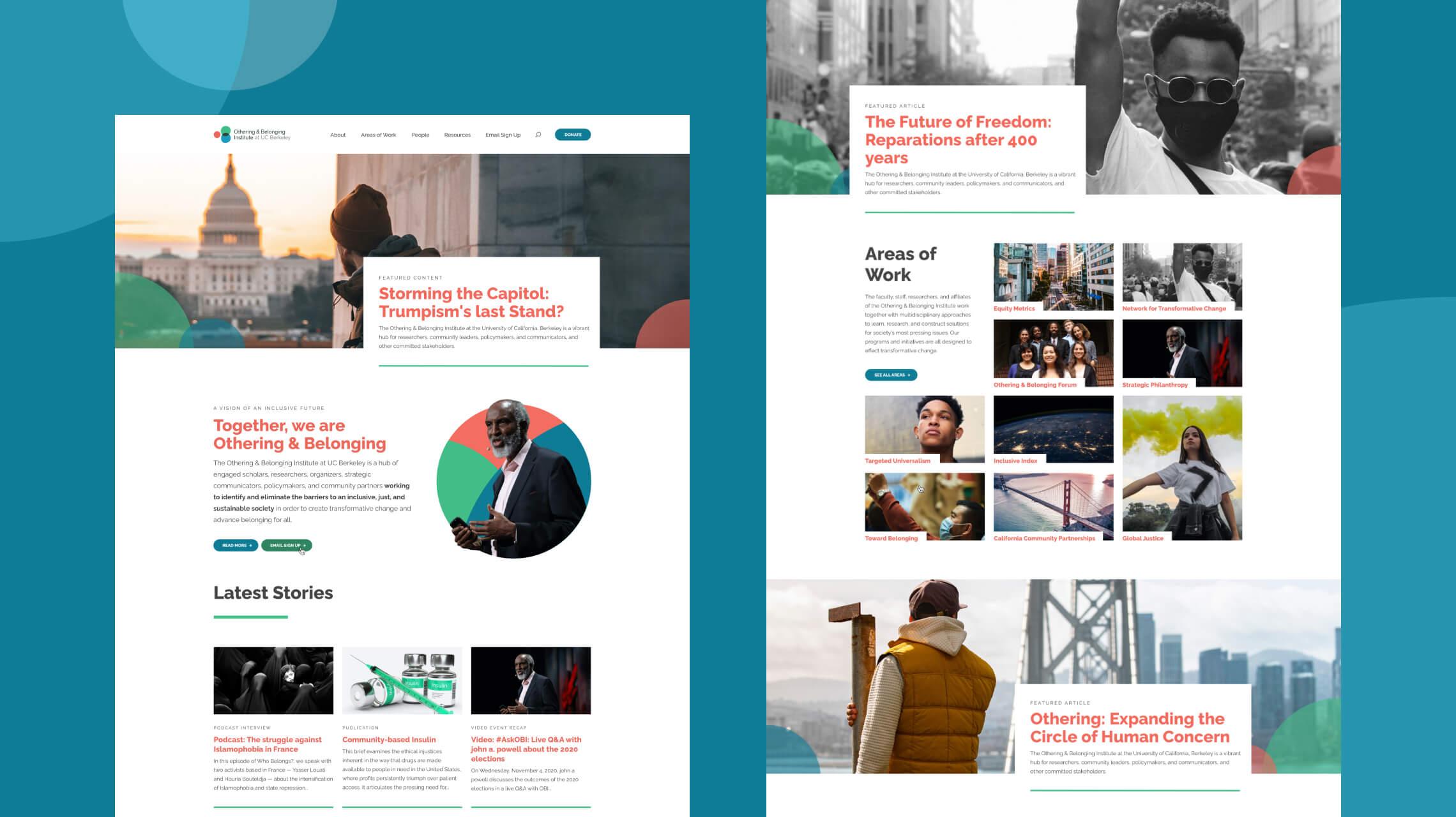 The Othering & Belonging website's desktop homepage design