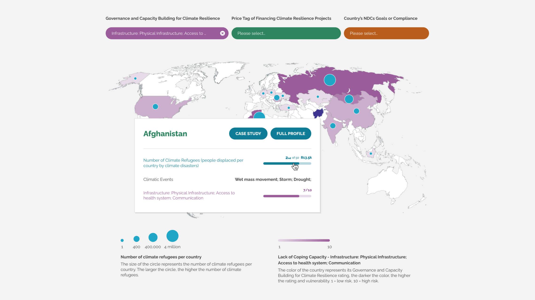 Design example of the interactive map part of the Climate Refugee database