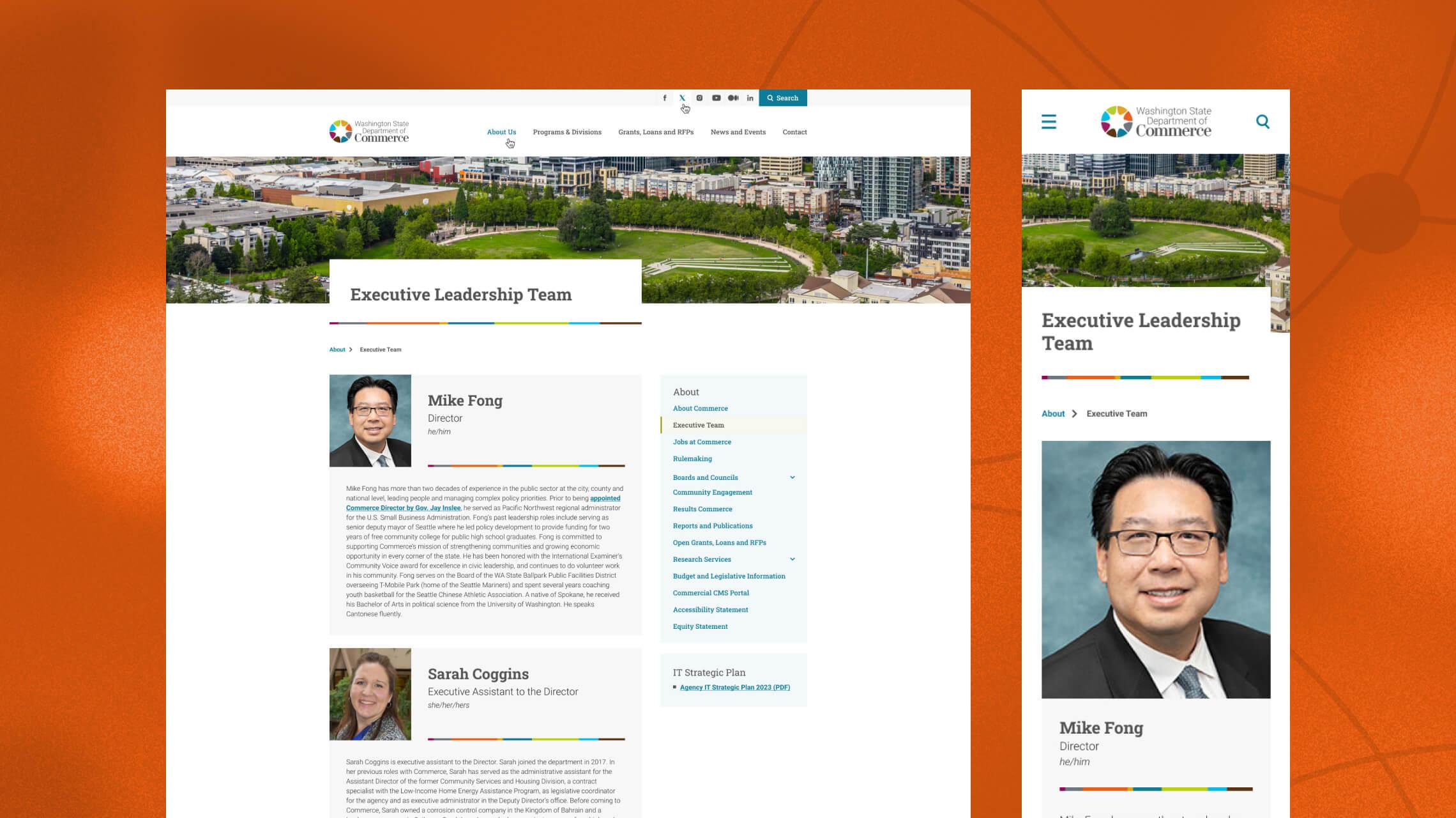 Desktop and mobile design for the Executive Leadership Team page