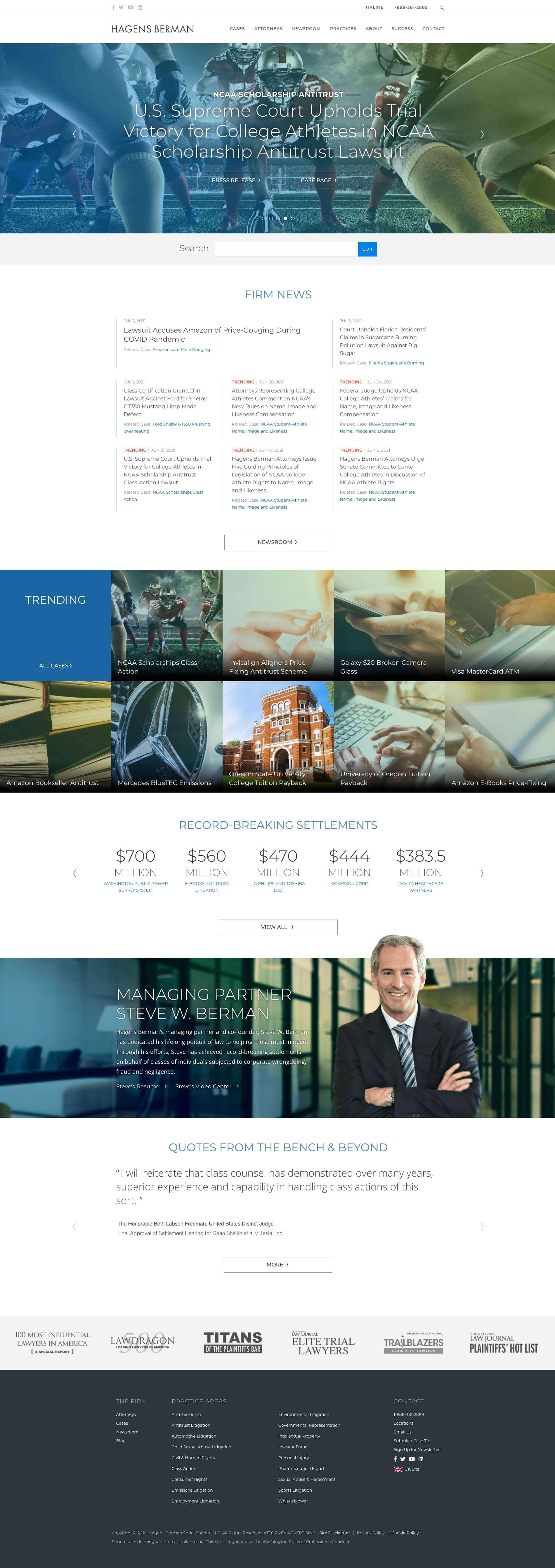 A desktop screenshot of the Hagens Berman homepage