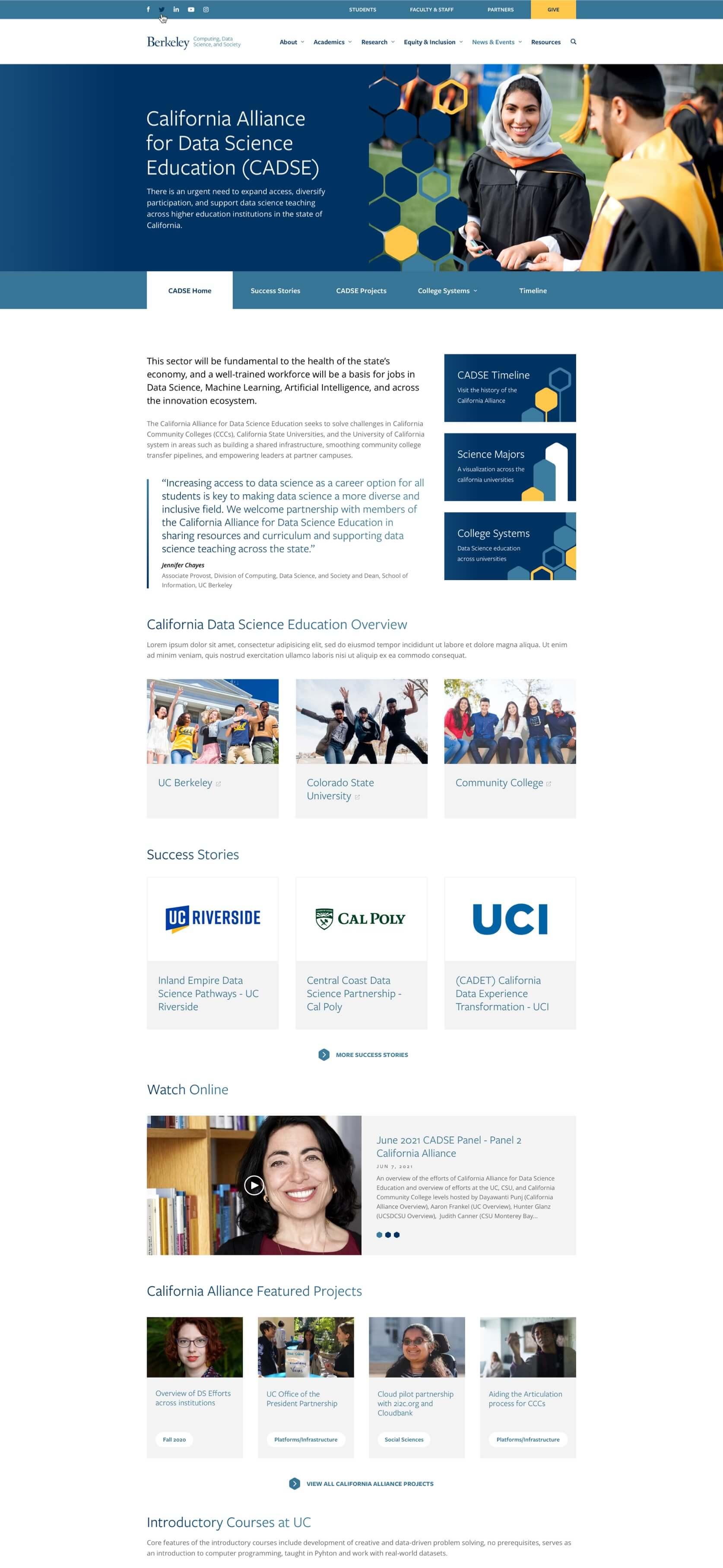 Landing page design for the CDSS California Alliance for Data Science Education